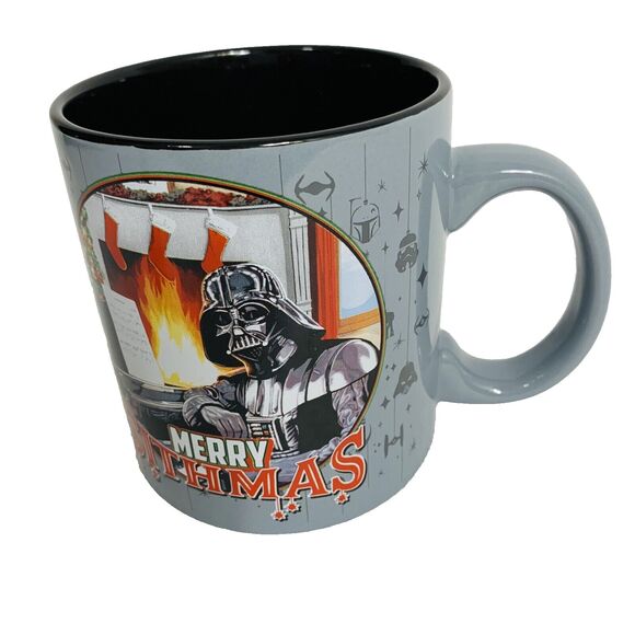 Star Wars Coffee Mug Adult 20 oz Darth Vader Merry Sithmas Gray Black Ceramic - Picture 1 of 7